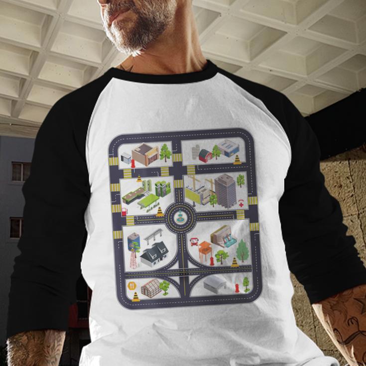 Play Cars On Dad's Back Mom's Back City Map BACK PRINT ONLY Men Baseball Raglan Shirt