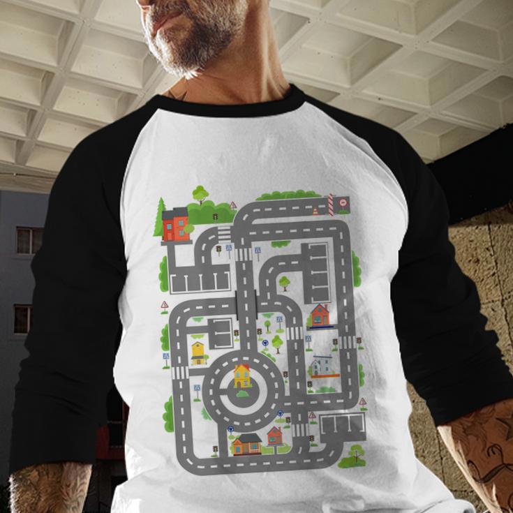 Play Cars On Dad's Back Shirt Kids And Fathers Play Men Baseball Raglan Shirt