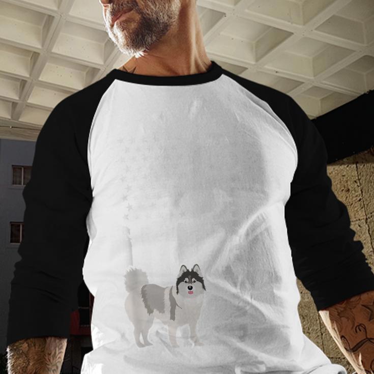 Pomsky Dad American Flag Pomsky Owner Pomsky Lover Men Baseball Raglan Shirt