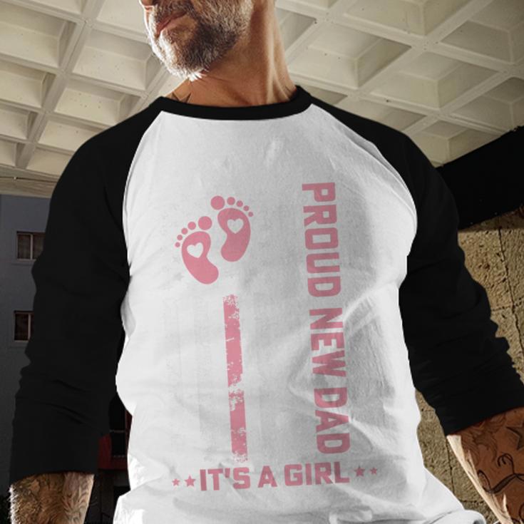 Proud New Dad New Girl Baby First Fathers Day American Flag Men Baseball Raglan Shirt
