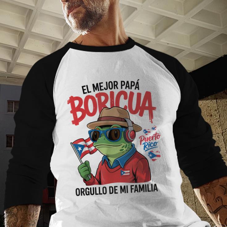 Puerto Rican Dad Idea For Men & Papá Boricua Coqui Frog Men Baseball Raglan Shirt