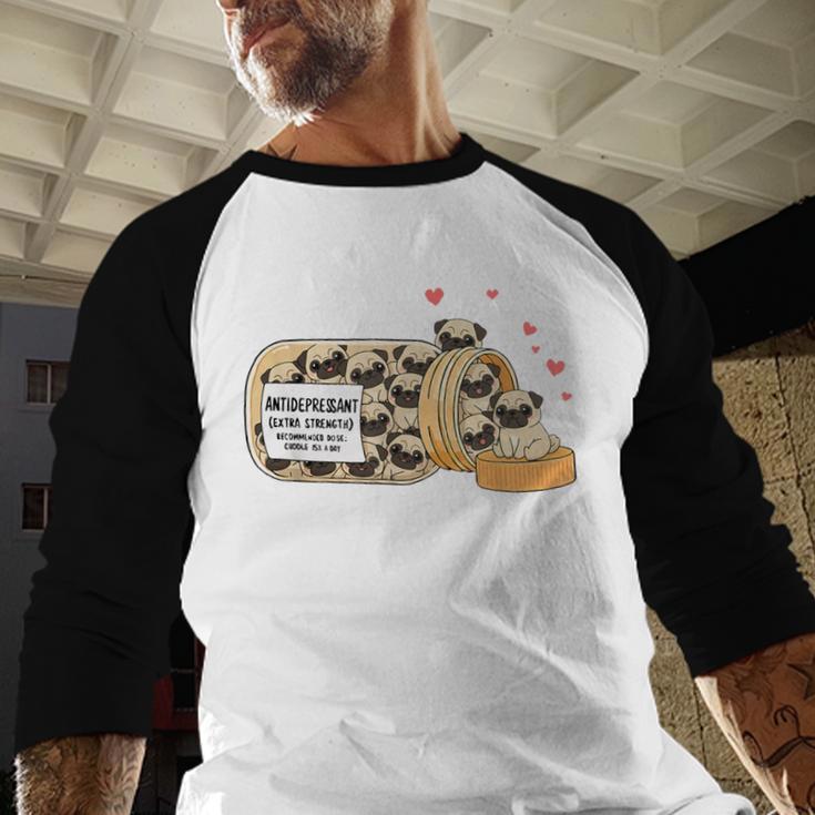 Pug Anti Depressant Mom Dad Kids Men Baseball Raglan Shirt