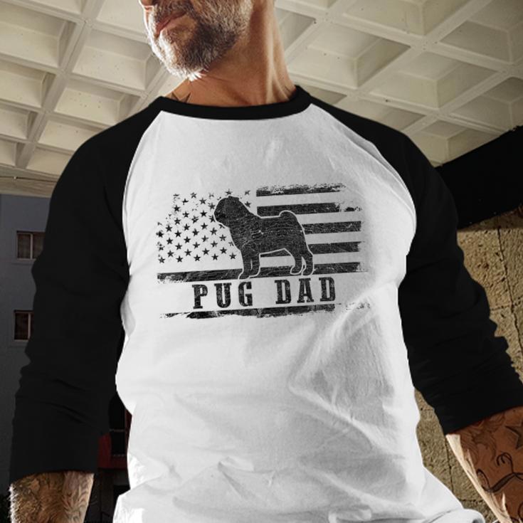 Pug Dad Distressed American Flag Patriotic Dog Men Baseball Raglan Shirt