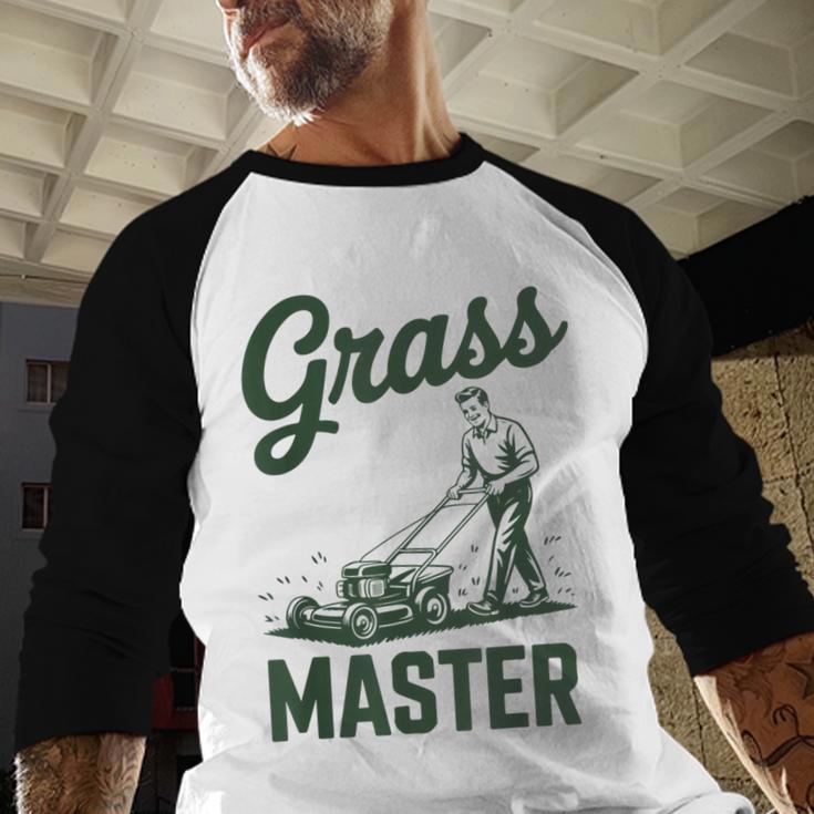 Push Lawn Mower Legend Grass Master Dad Mowing Men Baseball Raglan Shirt