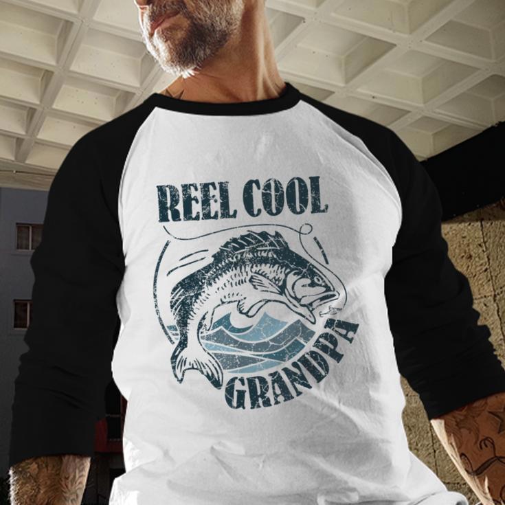 Reel Cool Grandpa Fishing Dad Father's Day Fisherman Men Baseball Raglan Shirt