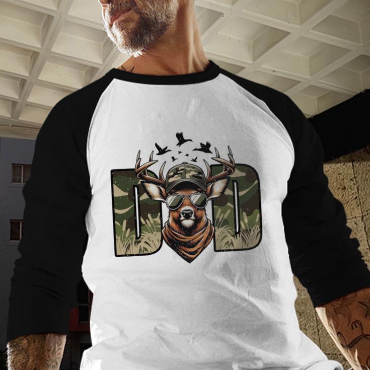 Retro Camo Dad Hunting Camouflage Deer Matching Men Baseball Raglan Shirt
