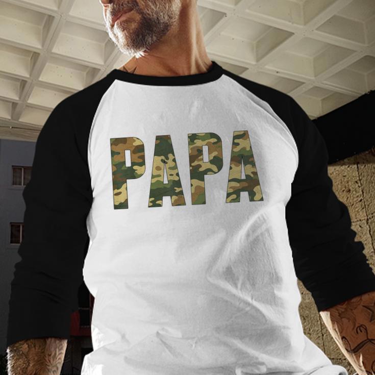 Retro Camo Hunting Papa Old Camo Dad Father’s Day Daddy Men Baseball Raglan Shirt