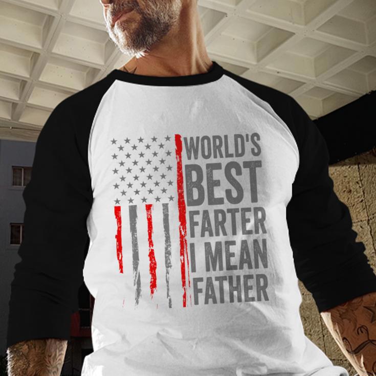 Retro Dad World's Best Farter I Mean Father Vintage Flag Usa Men Baseball Raglan Shirt