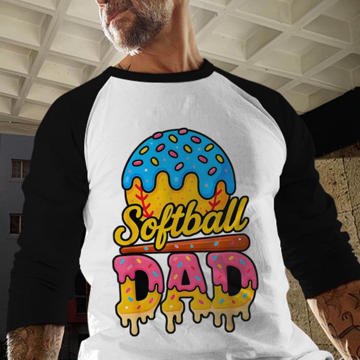 Retro Ice Cream Drip Softball Dad Game Day Dad Father's Day Men Baseball Raglan Shirt