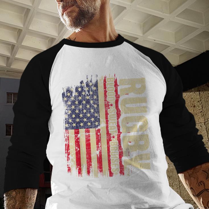 Rugby Blood Sweat Bruises Rugby Player Coach Dad Mom Men Baseball Raglan Shirt