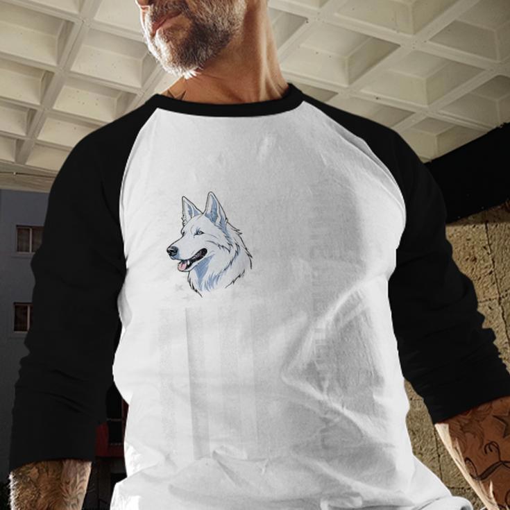 Shepherd Dad USA Flag White German Shepherd Men Baseball Raglan Shirt