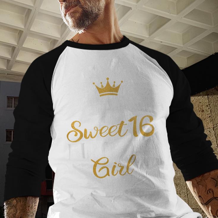 Sixteen Squad Bday Party Dad Of Sweet 16th Birthday Queen Men Baseball Raglan Shirt