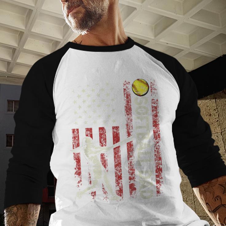 Softball Dad US Flag For Dad Men Patriotic Fathers Day Men Baseball Raglan Shirt Softball Dad US Flag For Dad Men Patriotic Fathers Day Men Baseball Raglan Shirt