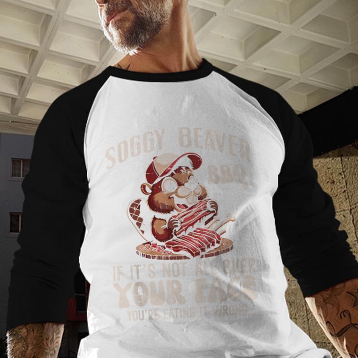 Soggy Beaver Bbq Barbecue Grill Master Humor Dad Men Men Baseball Raglan Shirt