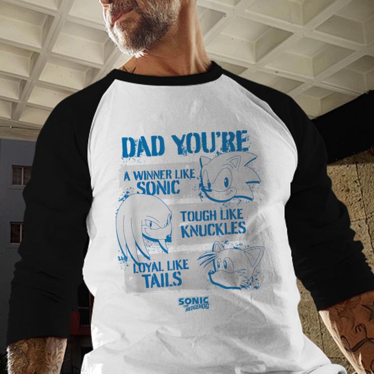 Sonic The Hedgehog Father's Day Dad Qualities Distressed Men Baseball Raglan Shirt