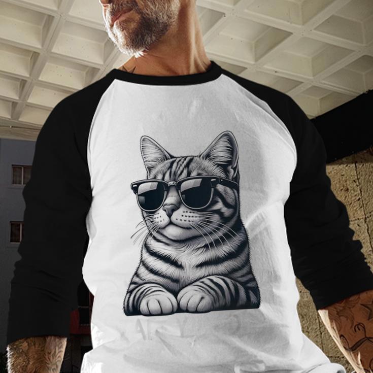 Tabby Daddy Cat Dad Graphic Grey Tabby Cat Lover Men Baseball Raglan Shirt
