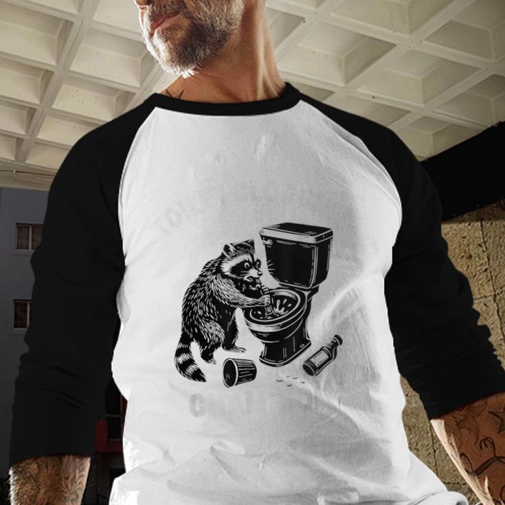 Toilet Clogging Champion Dad Joke Raccoon Trash Panda Men Baseball Raglan Shirt
