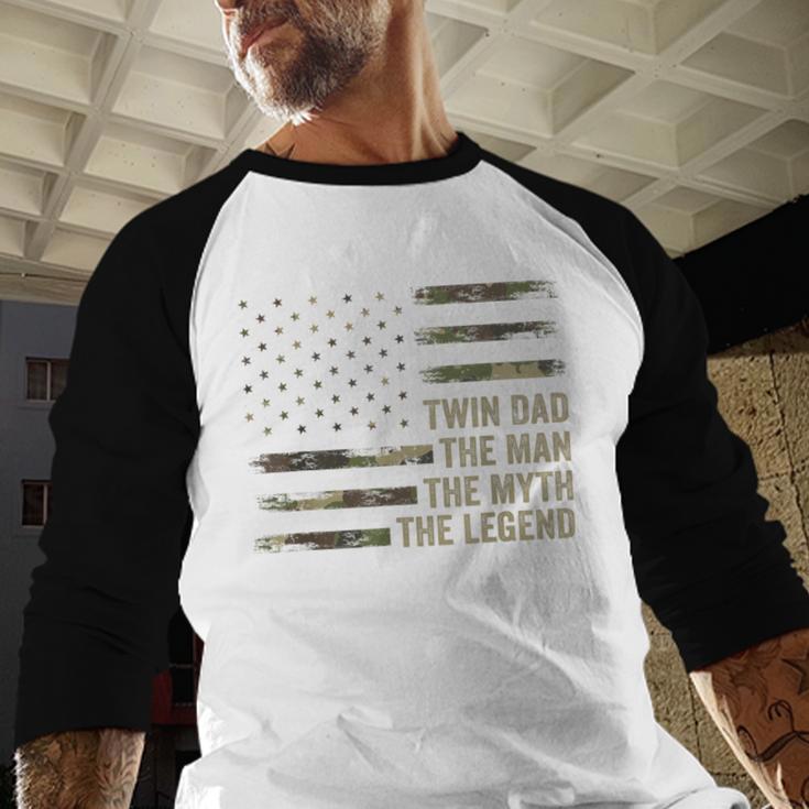 Twin Dad Camo USA Flag Twin Dad The Man The Myth The Legend Men Baseball Raglan Shirt