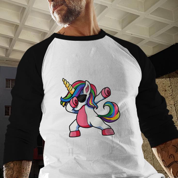 Unicorn Dad Girl Birthday Party Clothing Papacorn Men Baseball Raglan Shirt