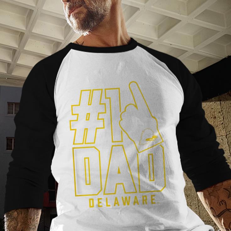 University Of Delaware Blue Hens 1 Dad Men Baseball Raglan Shirt