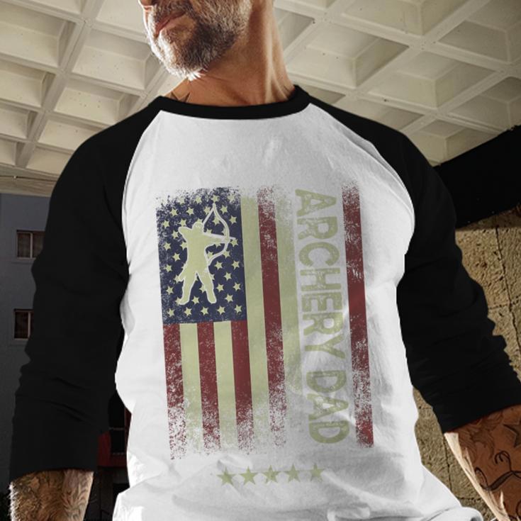 USA American Flag Archery Dad Men Baseball Raglan Shirt