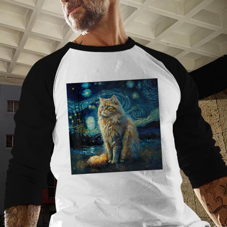 Van Gogh Starry Night Cat For Cat Lover Cat Mom And Cat Dad Men Baseball Raglan Shirt