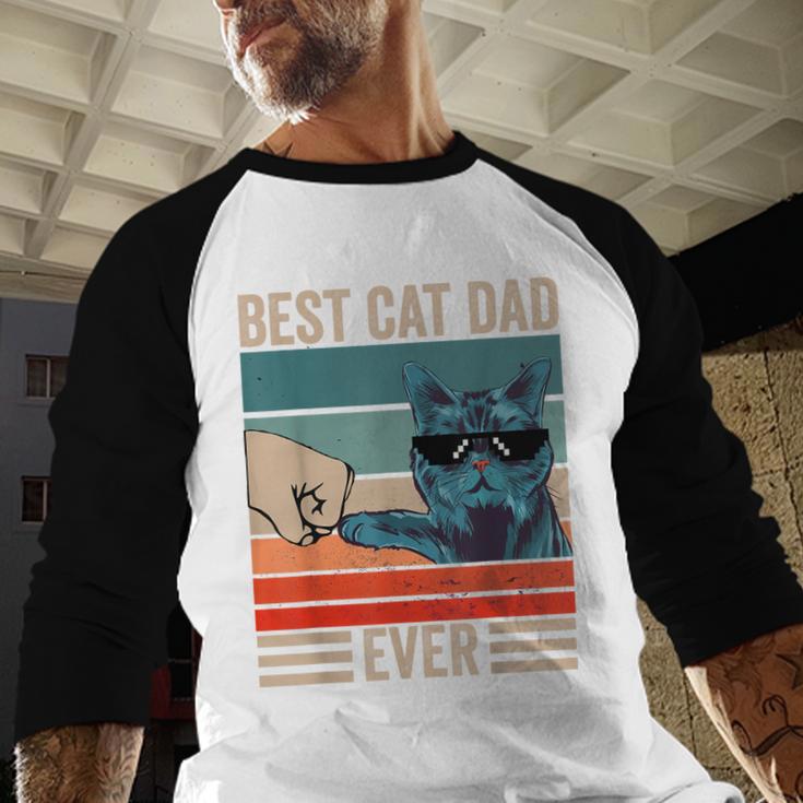 Vintage Best Cat Dad Ever Bump Fist Father's Day Cat Daddy Men Baseball Raglan Shirt