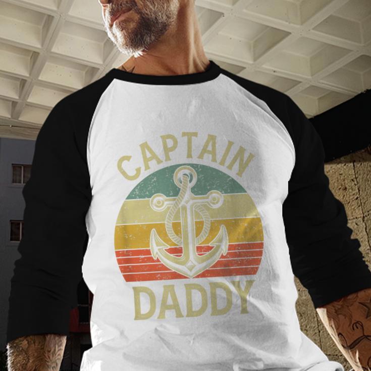 Vintage Captain Daddy Boat Pontoon Dad Fishing Sailor Anchor Men Baseball Raglan Shirt