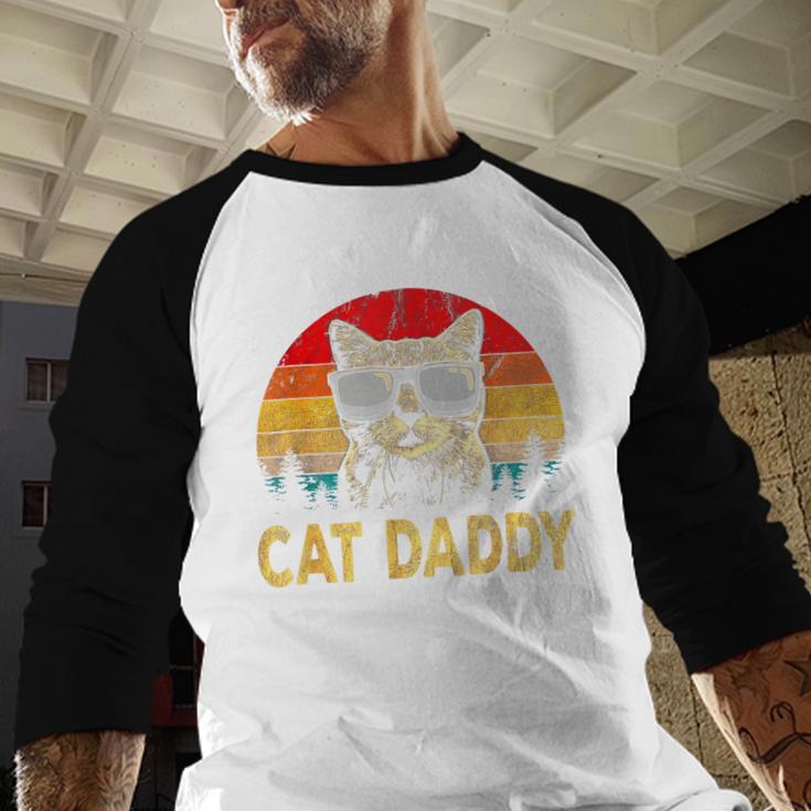 Vintage Cat Daddy Cat Lover Cat Dad Fathers Men Baseball Raglan Shirt