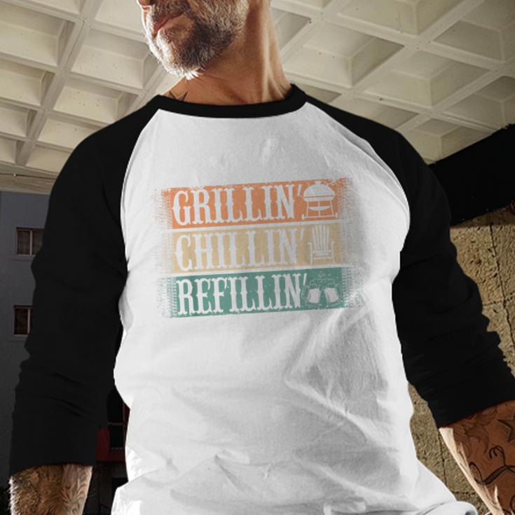 Vintage Grill Dad Grilling Chilling Refilling Men Baseball Raglan Shirt