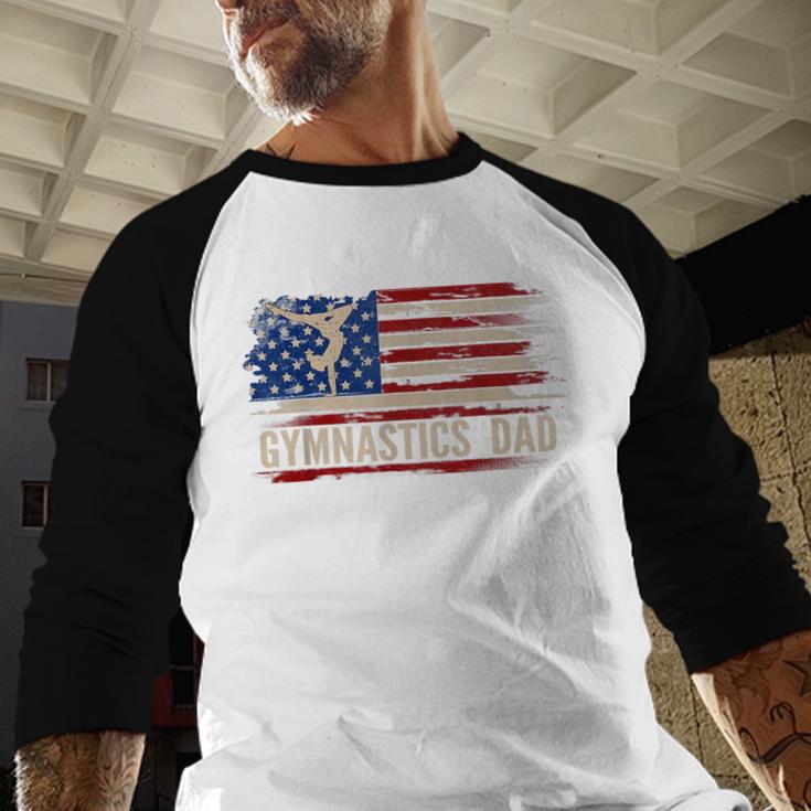 Vintage Gymnastics Dad American USA Flag Sports Men Baseball Raglan Shirt