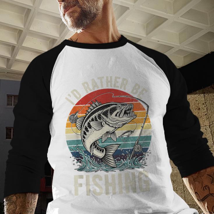 Vintage I'd Rather Be Fishing Graphic Bass Dad Boy Men Men Baseball Raglan Shirt
