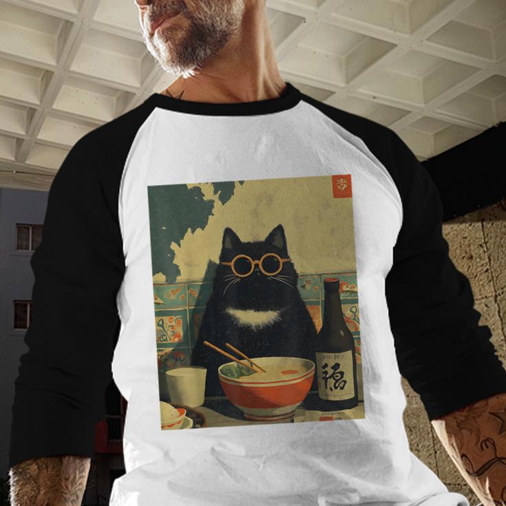 Vintage Japanese Cat Ramen Cat Dad Retro Graphic Women Men Baseball Raglan Shirt