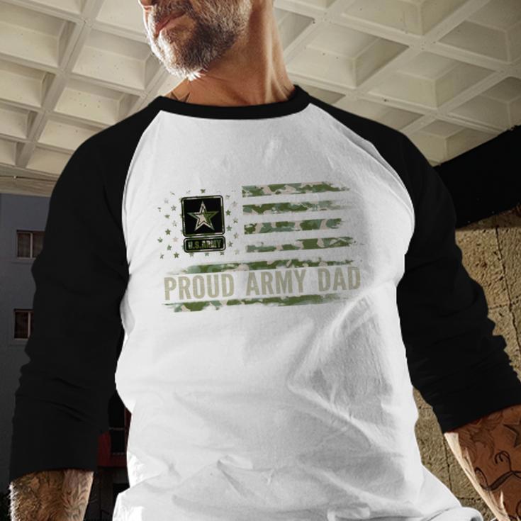 Vintage Proud Army Dad Camo American Flag Veteran Men Baseball Raglan Shirt