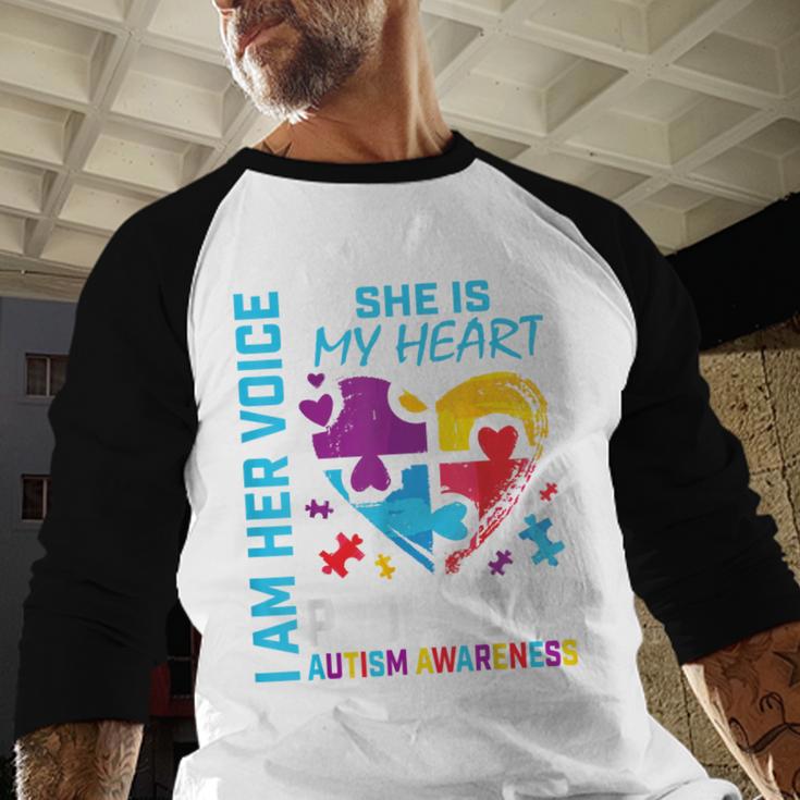 I Am Her Voice She Is My Heart Autism Awareness Daughter Dad Men Baseball Raglan Shirt