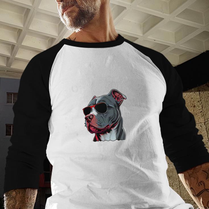 World's Coolest Dog Dad Papa Men Pitbull Men Baseball Raglan Shirt