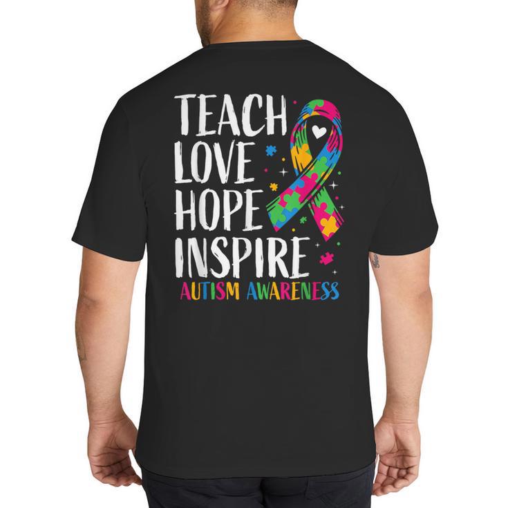 Autism Awareness Ribbon Mom Dad Kids Autistic Support Autism Big And Tall Men's T-Shirt Back Print