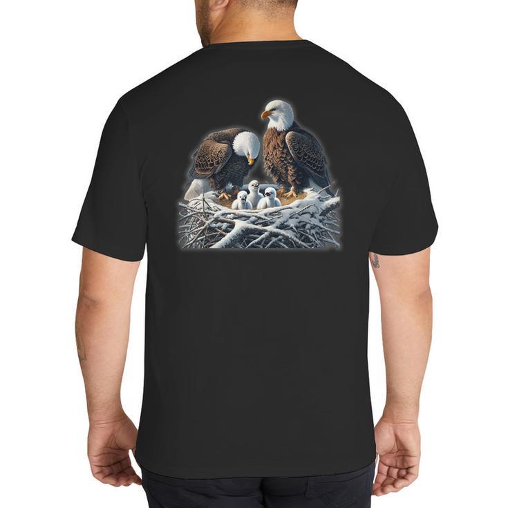 Bald Eagle Dad Mom Three Eaglet Chicks Babies In The Nest Big And Tall Men's T-Shirt Back Print
