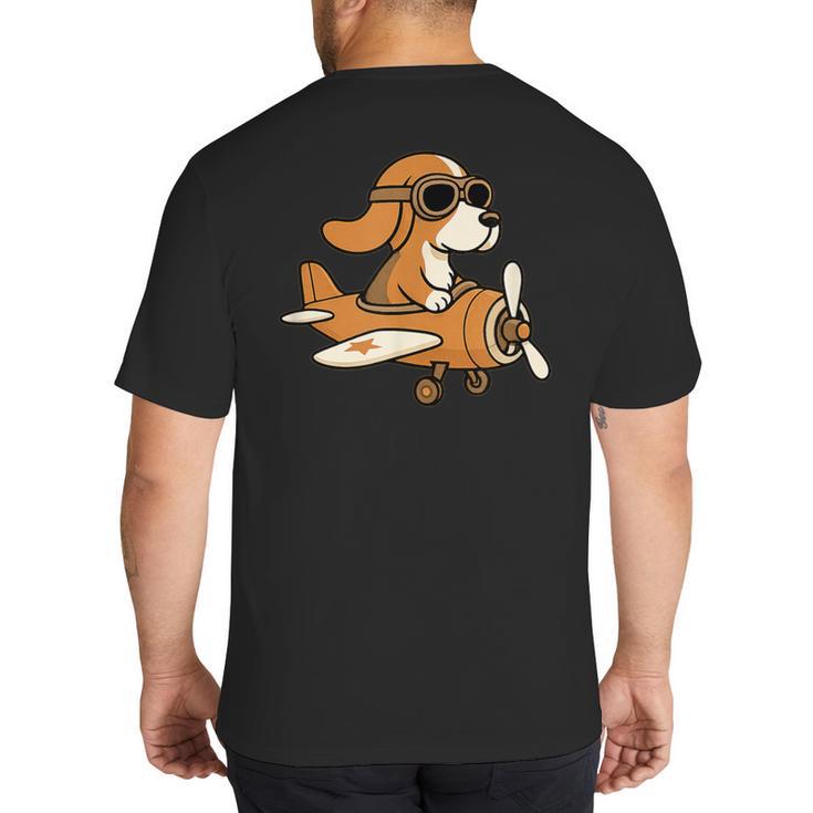 Beagle Flying a Plane Pilot Airplane Dog Mom Dad Big And Tall Men's T-Shirt Back Print