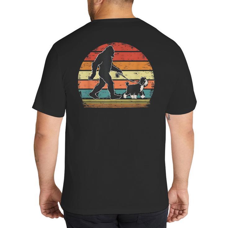 Bigfoot Walking a Dog Bernedoodle Dog Dad Big And Tall Men's T-Shirt Back Print