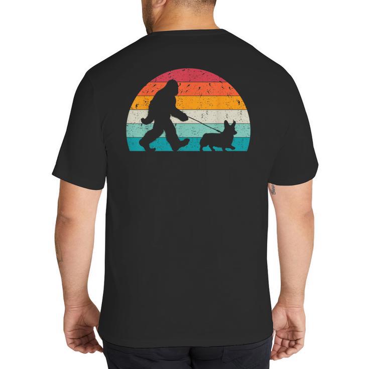 Bigfoot Walking a Dog Corgi Lovers Dog Dad Big And Tall Men's T-Shirt Back Print