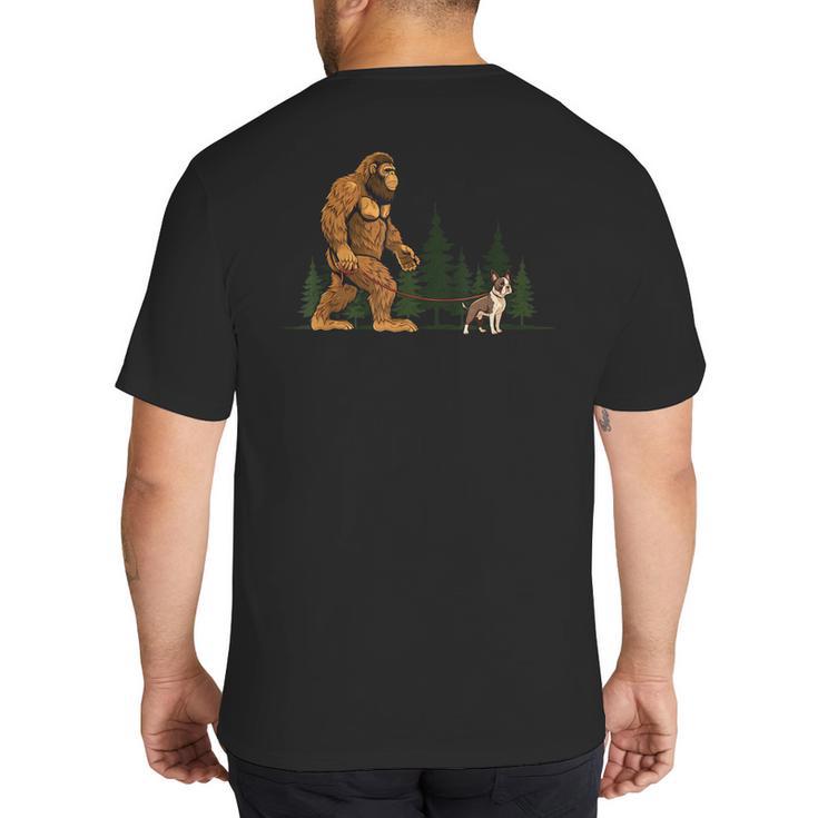 Boston Terrier Bigfoot Dog Walking Dog Mom Dad Kids Big And Tall Men's T-Shirt Back Print