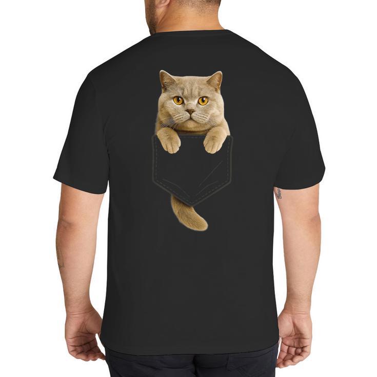 British Shorthair Cat Pocket Cat Mom Cat Dad Cat Lover Big And Tall Men's T-Shirt Back Print