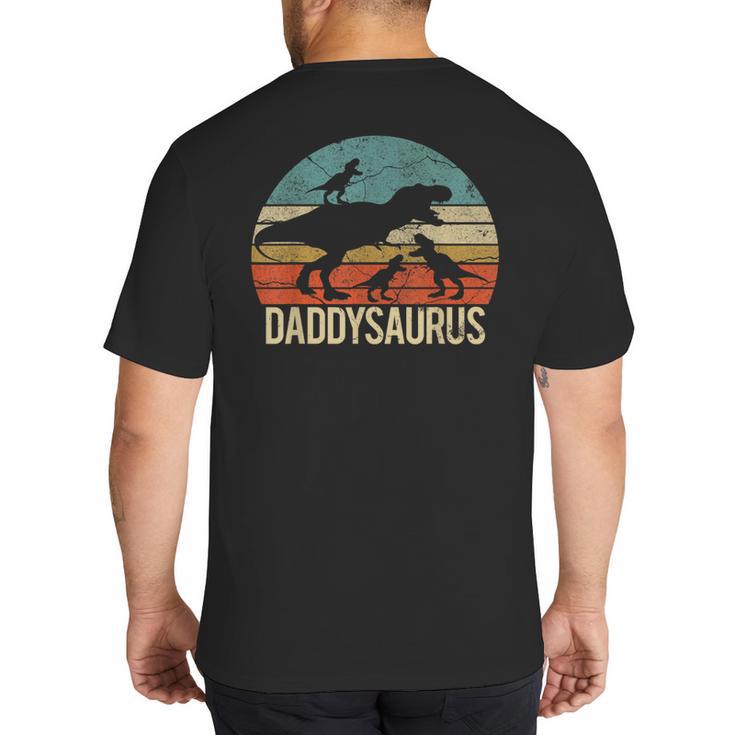 Daddy Dinosaur Daddysaurus 3 Three Kids Xmas Big And Tall Men's T-Shirt Back Print Daddy Dinosaur Daddysaurus 3 Three Kids Xmas Big And Tall Men's T-Shirt Back Print