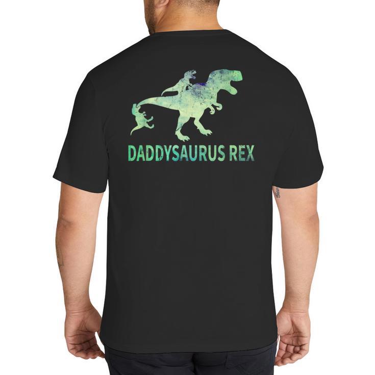 Daddysaurus T Rex Dinosaur Daddy Saurus Dad 2 Two Kids Dino Big And Tall Men's T-Shirt Back Print
