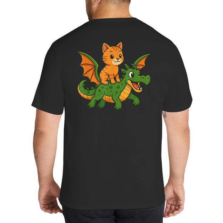 Orange Cat Dragon Riding Animal Lover Mom Dad Kids Big And Tall Men's T-Shirt Back Print