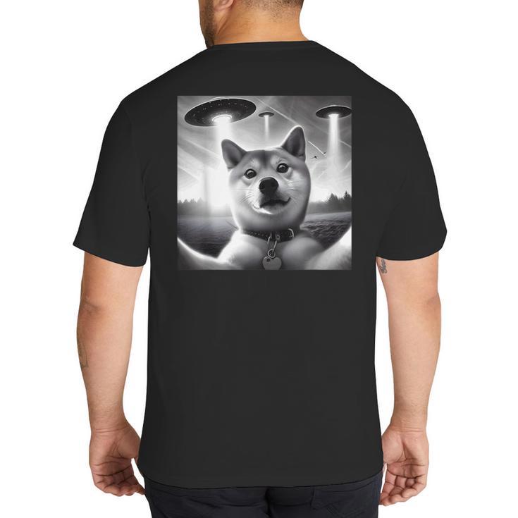 Shiba Inu Dog Dad Mom Graphic Selfie UFOs Weird Aliens Big And Tall Men's T-Shirt Back Print