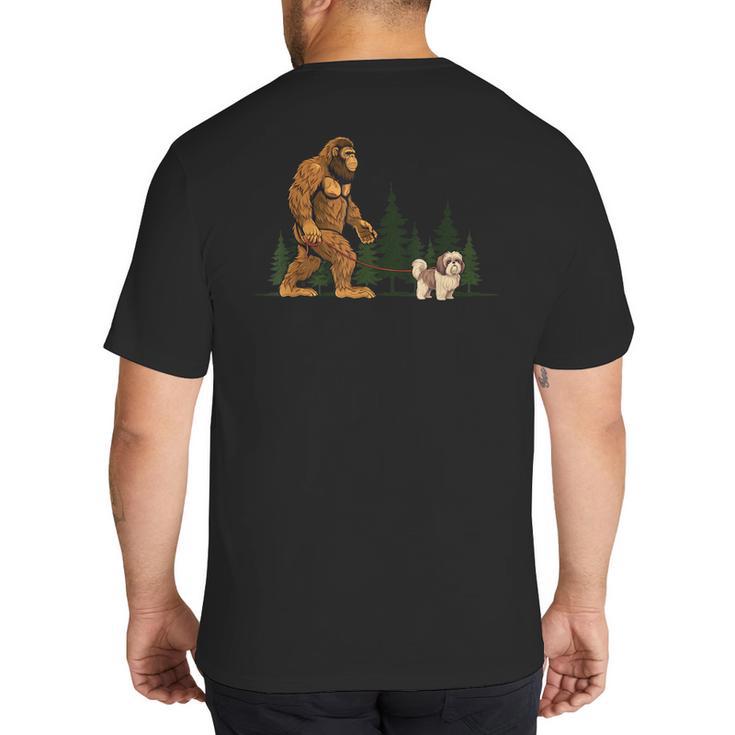 Shih Tzu Bigfoot Dog Walking Mom Dad Kids Big And Tall Men's T-Shirt Back Print