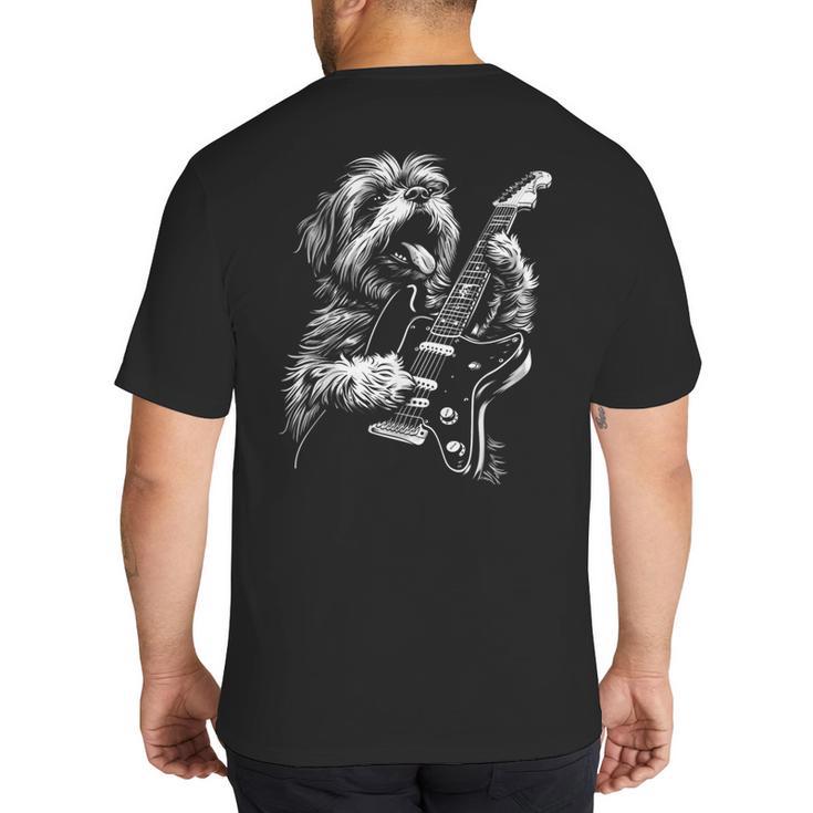 Shih Tzu Dog Playing Electric Guitar Rock Dog Dad Men Women Kids Big And Tall Men's T-Shirt Back Print