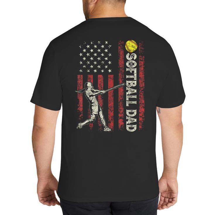 Softball Dad US Flag For Dad Men Patriotic Fathers Day Big And Tall Men's T-Shirt Back Print